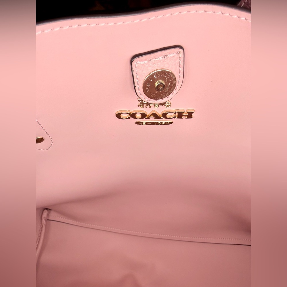 Coach Town Tote Polished Pebble Leather Wine Pink Interior Gold Hardware 72673 - Picture 10 of 12
